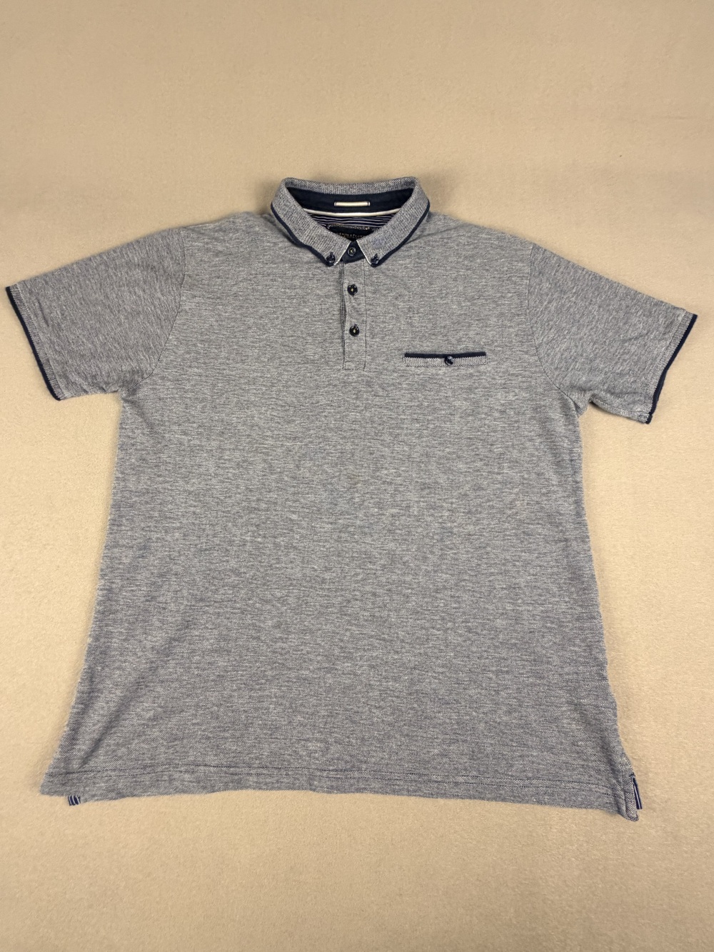 Denim & Flower Ricky Singh Men's Polo Shirt Grey Size L Pocket Contrast Collar